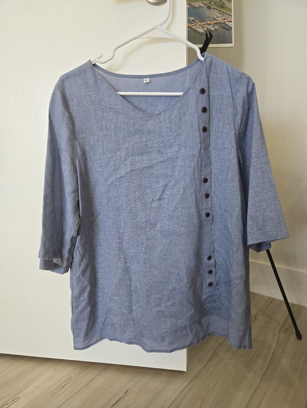 Light Blue Woen’s Button-Accent Casual Shirt